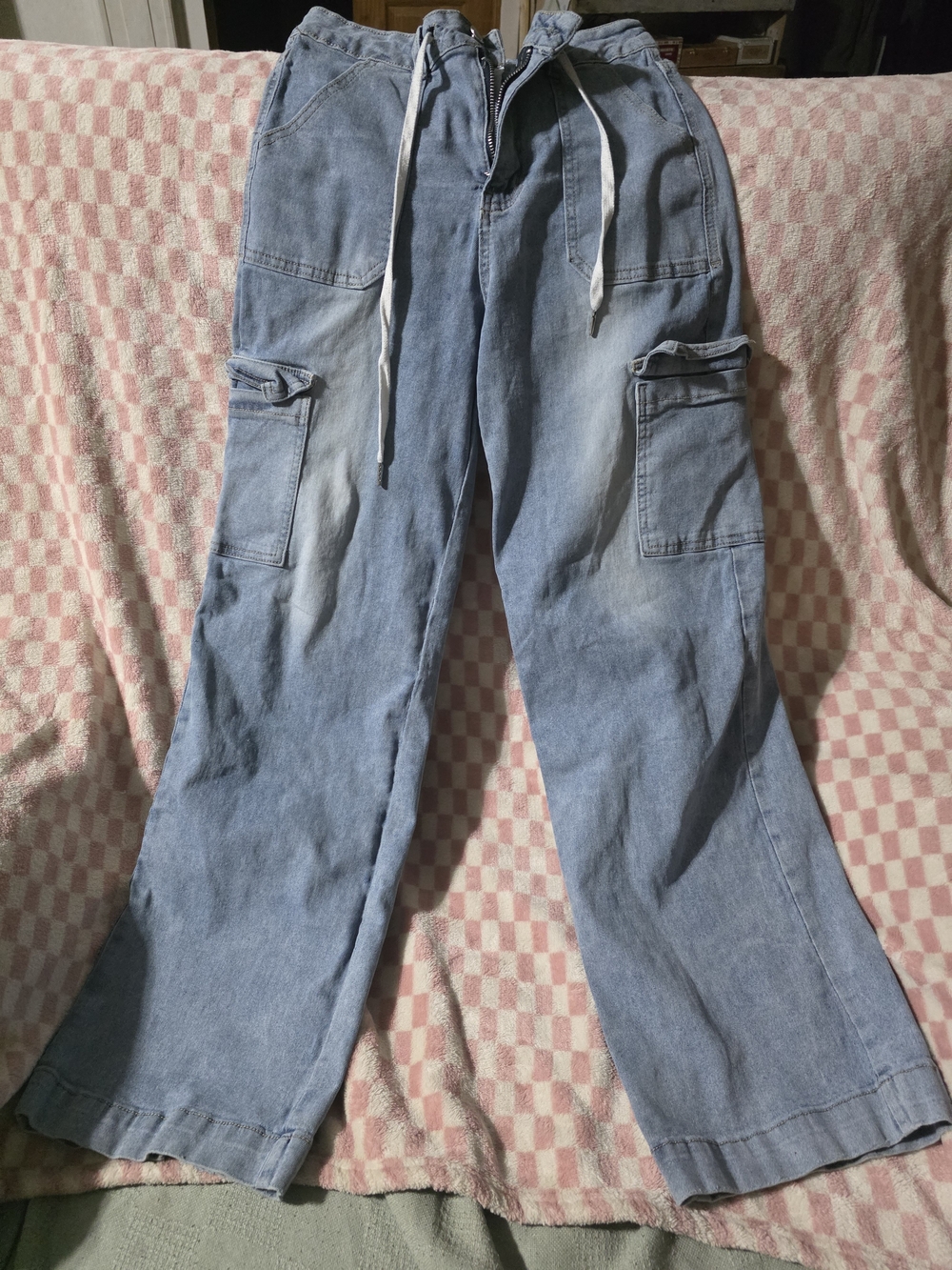 Aria Romance Light Blue Cargo Denim Jeans with Drawstring Waist